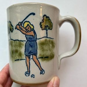 Vintage Louisville Stoneware mug with female golf made in Kentucky